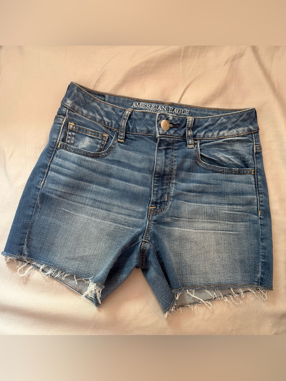 American Eagle Outfitters Medium Blue Denim Frayed Hem Shorts